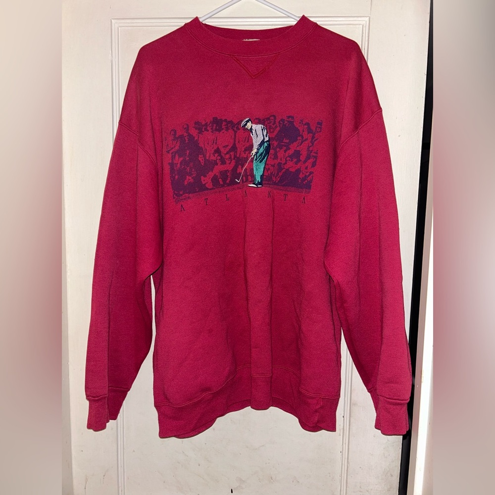 vintage golf crewneck Sweatshirt Maroon Embroidered Atlanta Made USA Sz Xxl